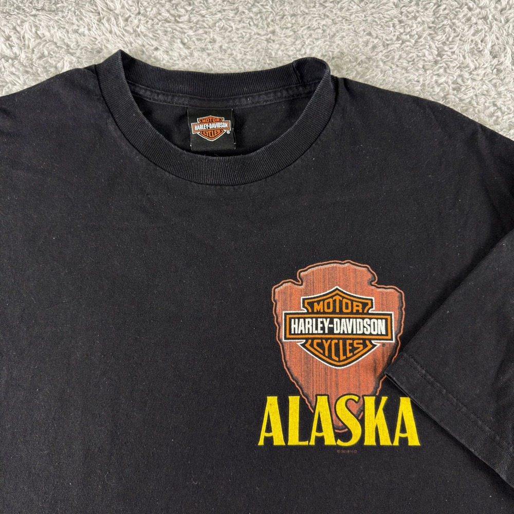 Harley-Davidson Alaska Mt McKinley Denali Park Black Graphic T-Shirt Mens XL